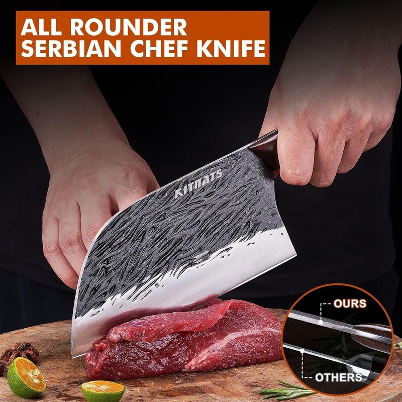 KITNATS 3PCS Butcher Knife Set,Hand Forged Serbian Chef Knife, Meat Cleaver,Boning Knife, Meat Cutting Kitchen Set for Home Cooking BBQ Perfect for Men Women With Gifts Box - Image 3